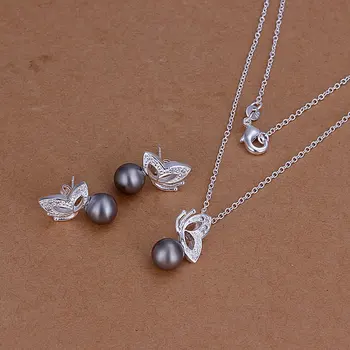S196 Engros, gratis forsendelse 925 sølv smykker sæt, mode smykker sæt Lilla Butterfly Pearl