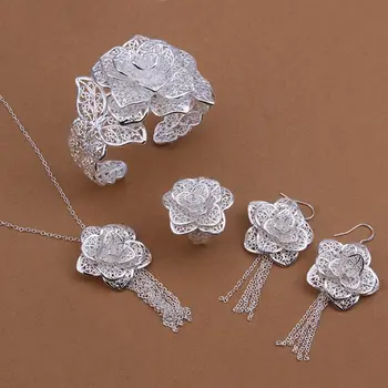 S444 925 sterling sølv smykker sæt, mode smykker sæt, Armbånd, Halskæde, Øreringe, Ring /avpajmwa fgzanyga