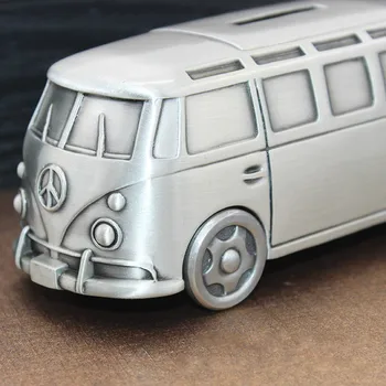 SaiDeKe Vintage stil, Høj kvalitet og udsøgt mellemstore metal-bus model sparegris Børn toy bil Penge Kasser Julegave