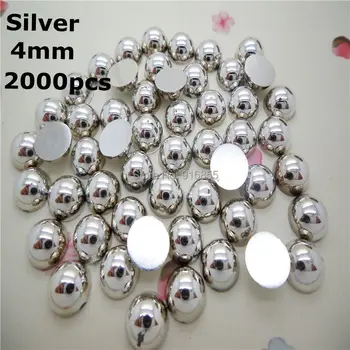 Salg!2000Pcs/Bag 4 mm Sølv Håndværk ABS Halv Runde Flatback Perler,Løse Efterligning Pearl Perler For DIY Nail Art Telefonen Dekoration