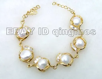 SALG Store 12mm Sort Natural barok perle armbånd GP Guld kæde 7,5 til 8,5