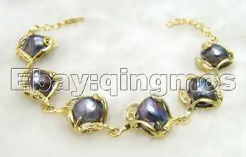 SALG Store 12mm Sort Natural barok perle armbånd GP Guld kæde 7,5 til 8,5