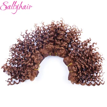 Sallyhair Afro Kinky Curly Hæklet Hår Væve Brun Farve med Høj Temperatur Syntetiske Weft Hair Extensions 3pc/masse Hår Vævninger
