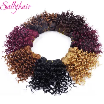 Sallyhair Afro Kinky Curly Hæklet Hår Væve Brun Farve med Høj Temperatur Syntetiske Weft Hair Extensions 3pc/masse Hår Vævninger