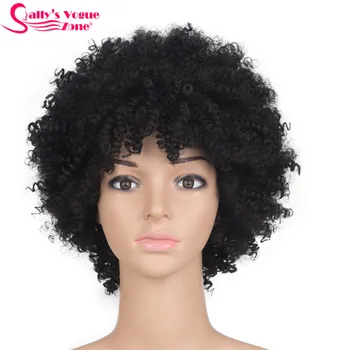 Sallyhair Høj Temperatur Syntetiske Amerika Afro Kinky Curly Naturlig Sort Farve Kort Paryk Gennemsnitlige Størrelse