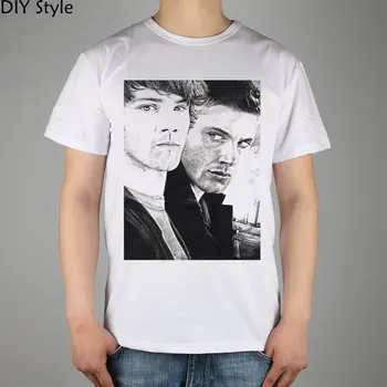 Sam og Dean Winchester af CW vis Overnaturlige. T-shirt Top Lycra, Bomuld, til Mænd T-shirt Nye DIY-Stil