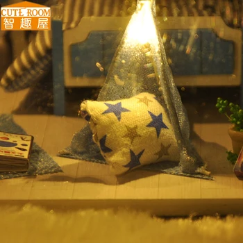 Samle DIY Dukke Hus Legetøj Træ Miniatura dukkehuse Miniature Dukkehus legetøj Med Møbler, LED-Lys, Fødselsdag, Gave TW1