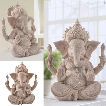 Sandsten Ganesha Elefant Hoved Gud Statuen Skulptur Handcarved Figur Hjem Bruser Indretning Håndværk