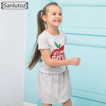 Sanlutoz Sommer Bomuld Kids Tøj Apple Mønster Pige Tøj Sæt Mærket Børn Tøj, Mode, Børn ( T-Shirt + Nederdel )