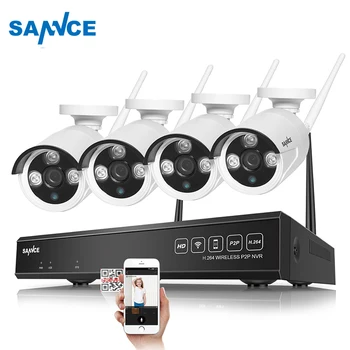 SANNCE 4-KANALS Trådløse NVR CCTV-System 720P IP-Kamera WIFI Vandtætte IR Night Vision Hjem Sikkerhed Kamera Overvågning Kit INGEN HDD