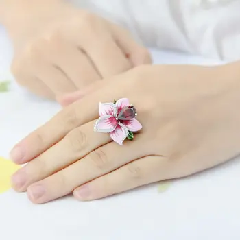 SANTUZZA Sølv Blomst Ring For Kvinder 925 Sterling Sølv Fashion Ringe til Kvinder Cubic Zirconia Ringen Part, Smykker, Emalje