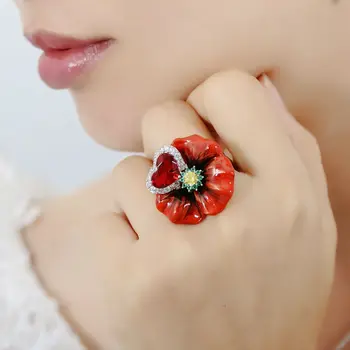 SANTUZZA Sølv Blomst Ringe Til Kvinder 925 Sterling Sølv Fashion Ringe til Kvinder 2017 Cubic Zirconia Ringen Smykker, Emalje