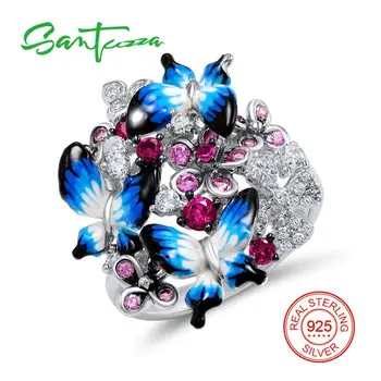 SANTUZZA Sølv Ring For Kvinder 925 Sterling Sølv Fashion Ringe til Kvinder 2017 Cubic Zirconia Ringen Part, Smykker, Emalje