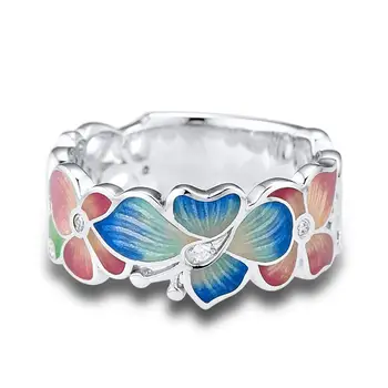 SANTUZZA Sølv Ring For Kvinder 925 Sterling Sølv Mode Blomst Ringe til Kvinder Cubic Zirconia Ringen Part, Smykker, Emalje