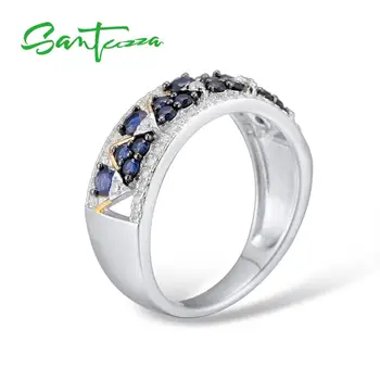 Santuzza Sølv Ringe til Kvinde Blå Nano CZ Sten Ring AAA Cubic Zirconia Ringe Ren 925 Sterling Sølv Party Mode Smykker