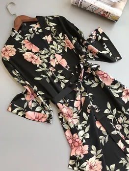 Satin Kimono Kjole 2018 Nye Ankomst morgenkåber til Kvinder Print Brudepige Klæder Sexet Nattøj Nightdress Natkjole Plus Størrelse