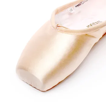 Satin Lærred Pointe Sko Med Bånd Og Gel Tå Pad Piger Kvinders Pink Professionel Ballet Dans Pointe Toe Sko 31-42W-4041