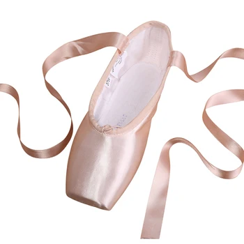 Satin Lærred Pointe Sko Med Bånd Og Gel Tå Pad Piger Kvinders Pink Professionel Ballet Dans Pointe Toe Sko 31-40W