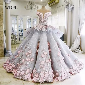 Saudi-arabisk Kjole til Aften i Fantastisk Robe De Soiree Blomster Aften Kjoler med Ærmer Beskeden Formel Kjole 3D Blomst Lange Aften Kjoler