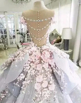 Saudi-arabisk Kjole til Aften i Fantastisk Robe De Soiree Blomster Aften Kjoler med Ærmer Beskeden Formel Kjole 3D Blomst Lange Aften Kjoler