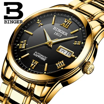 Schweiz ure mænd luksus mærke Armbåndsure BINGER lysende Automatisk selv-vind fuld rustfrit stål Vandtæt BG-0383-3