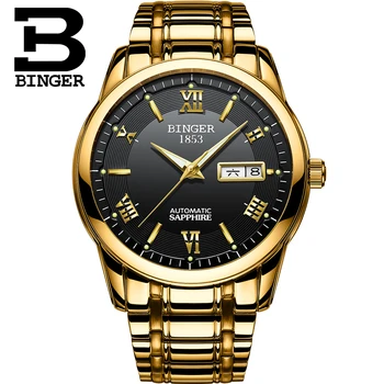 Schweiz ure mænd luksus mærke Armbåndsure BINGER lysende Automatisk selv-vind fuld rustfrit stål Vandtæt BG-0383-3