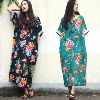 SCUWLINEN 2018 Kvinder Summer Linned Kjole Vintage Blomst med Sommerfugl Print Løs Mellemlang-Lang Kjole Plus Size Casual Kjole S18