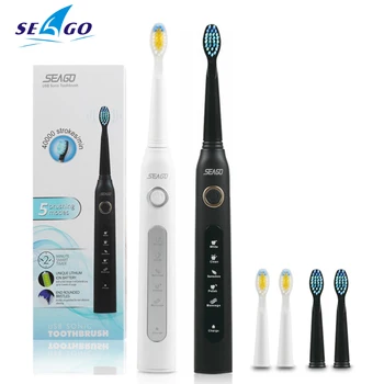 Seago SG-507 Sonic Elektrisk Tandbørste Voksen Timer Børste USB-Opladning af Genopladelige tandbørster med 3stk Udskiftning Hoveder