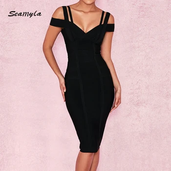 Seamyla 2018 Nye Bandage Dress Kvinder Fra Skulder Vestidos Sexet Clubwear Evening Party Dress Sort Bodycon Sommer Kjoler