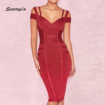 Seamyla 2018 Nye Bandage Dress Kvinder Fra Skulder Vestidos Sexet Clubwear Evening Party Dress Sort Bodycon Sommer Kjoler