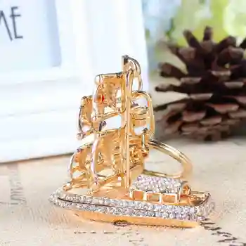 Sejlads Fartøj Søde Vedhæng Med Rhinestone Krystal Bil Pung Nøglering Smykker Bryllup Kreative Part Gave