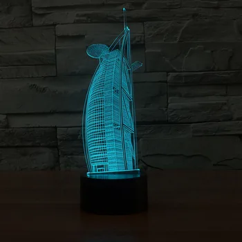 Sejlbåd Bygning Form 3D bordlampe 7 Farve Led Nat Lys Børn Gaver Tryk på USB Lampara Baby Sove Belysning Indretning