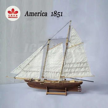 Sejlskib Amerika 1851 Træ-Samling Model Kits DIY-Vestlige Klassiske Saillingboat Laserskæring Proces Puslespil Legetøj