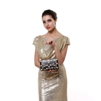 SEKUSA Kvinder Mode Clutch Taske Beaded Blad Metal Guld Dame Aften Taske Kæde Skulder Håndtasker Party Bryllup Brude Poser