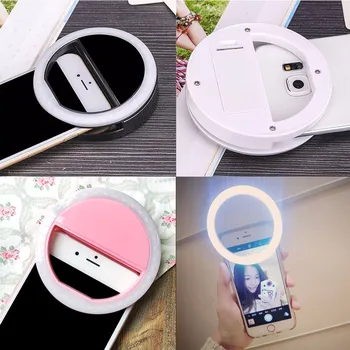 Selfie Bærbare Led Kamera Telefon Fotografering Ring Lys Styrke Fotografering til din Smartphone, iPhone, Samsung Pink Hvid Sort