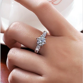 Send Certifikat af Sølv ! 925 Sterling Sølv vielsesringe For Kvinder, Luksuslejlighed med 1 Carat CZ Diamant Engagement Ring ZP68