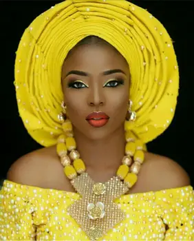 Seneste Afrikansk Bryllup Nigerianske Perler Smykke Sæt Gule Brud Crystal Statement Halskæde Sæt Kvinder Gave Gratis Fragt WE008
