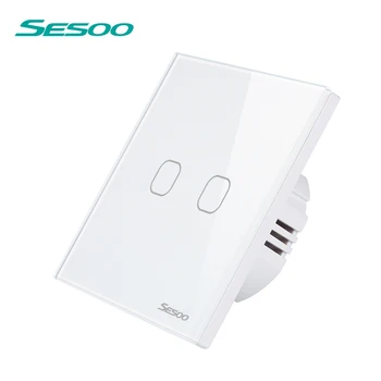 SESOO Fjernbetjeningen Skifter 2 Gang 1 Måde,Hvid,Krystal Glas Switch Panel,Fjernbetjening Væg Tryk Skift+LED-Indikator