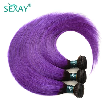 Sexay Ombre Brasilianske Straight Hair Weave 2 Tone 1B Lilla Brasilianske Lige menneskehår Bundter Præ-farvede Non-Remy Human Hair