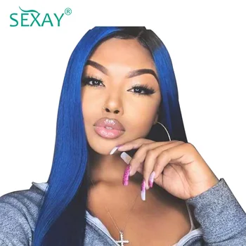 Sexay Præ-Farvede 2 Tone Blå Peruvianske Lige Ombre Hair 3 Bundle Tilbud, Nye T1B/Blå Mørke Rødder Menneskelige Hår Extensions, Væver