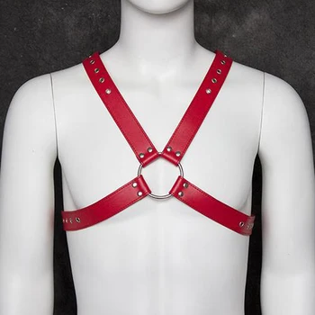 Sexede Mænd Undertøj rød imiteret Læder Justerbar Krop brystsele Bundet Kostume metal pin Spænde remmen bælter tilbehør