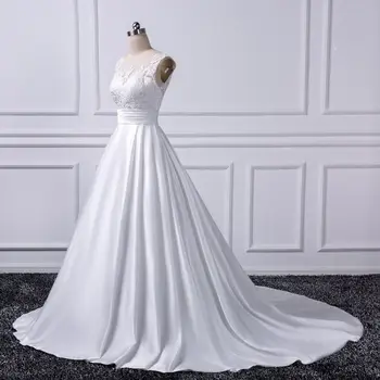 Sexet Backless Kjoler til Bryllup 2018 Chapel Train brudekjoler Elfenben Satin vestido noiva princesa