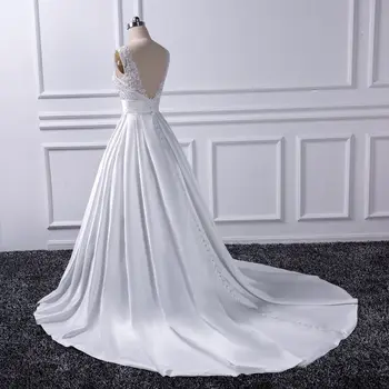Sexet Backless Kjoler til Bryllup 2018 Chapel Train brudekjoler Elfenben Satin vestido noiva princesa