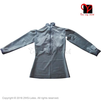 Sexet gennemsigtig sort med flæser Latex bluse med lange ærmer Gummi, uniform shirt top Gummi tøj, tøj plus size SY-023
