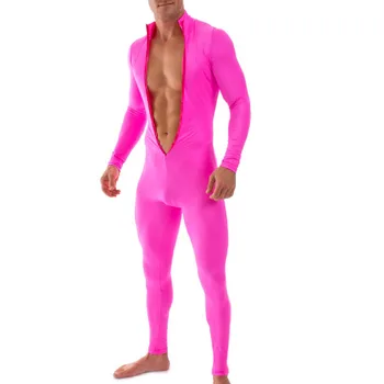 Sexet Jumpsuits bodysuit Sportstøj Mænd Strække Stramt Tøj pink sexede mand kostumer gay lynlås catsuit plus størrelse brugerdefineret