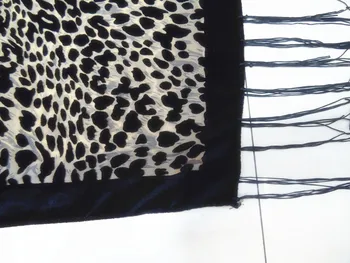 Sexet Sort Leopard Print Velvet Tørklæder Kvinder Udbrændthed Sjal Kvindelige Forår Vinter Elskere Gave Til Mor, Hustru