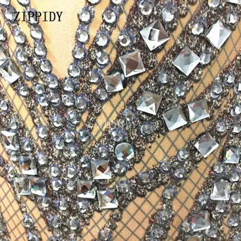 Sexet Sparkly Sorte Rhinestones Bodysuit Glimter Krystaller Strække Trikot Part Fejre Kvindelige Sanger Scenen Kostume Fase Bære