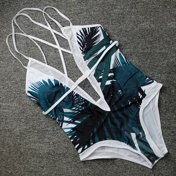 Sexy Deep Springet Tropiske Palme Blade Trikini Monokini Badetøj Mesh Plus Size Badetøj Til Kvinder Et Stykke Høj Talje Badedragt