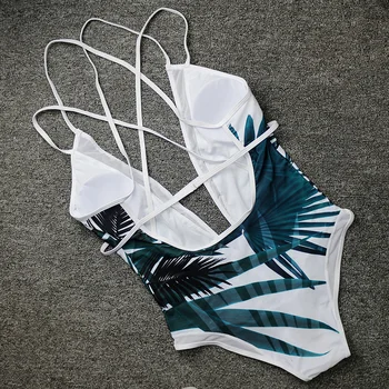 Sexy Deep Springet Tropiske Palme Blade Trikini Monokini Badetøj Mesh Plus Size Badetøj Til Kvinder Et Stykke Høj Talje Badedragt