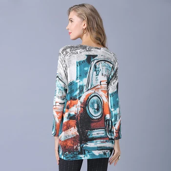 SFFZ Forår Vinter Sweater Kvinder Toppe Klassiske Biler Kunst Print Strikket Sweater 2018 Casual Mode Plus Pullover Til Kvinder Jumper